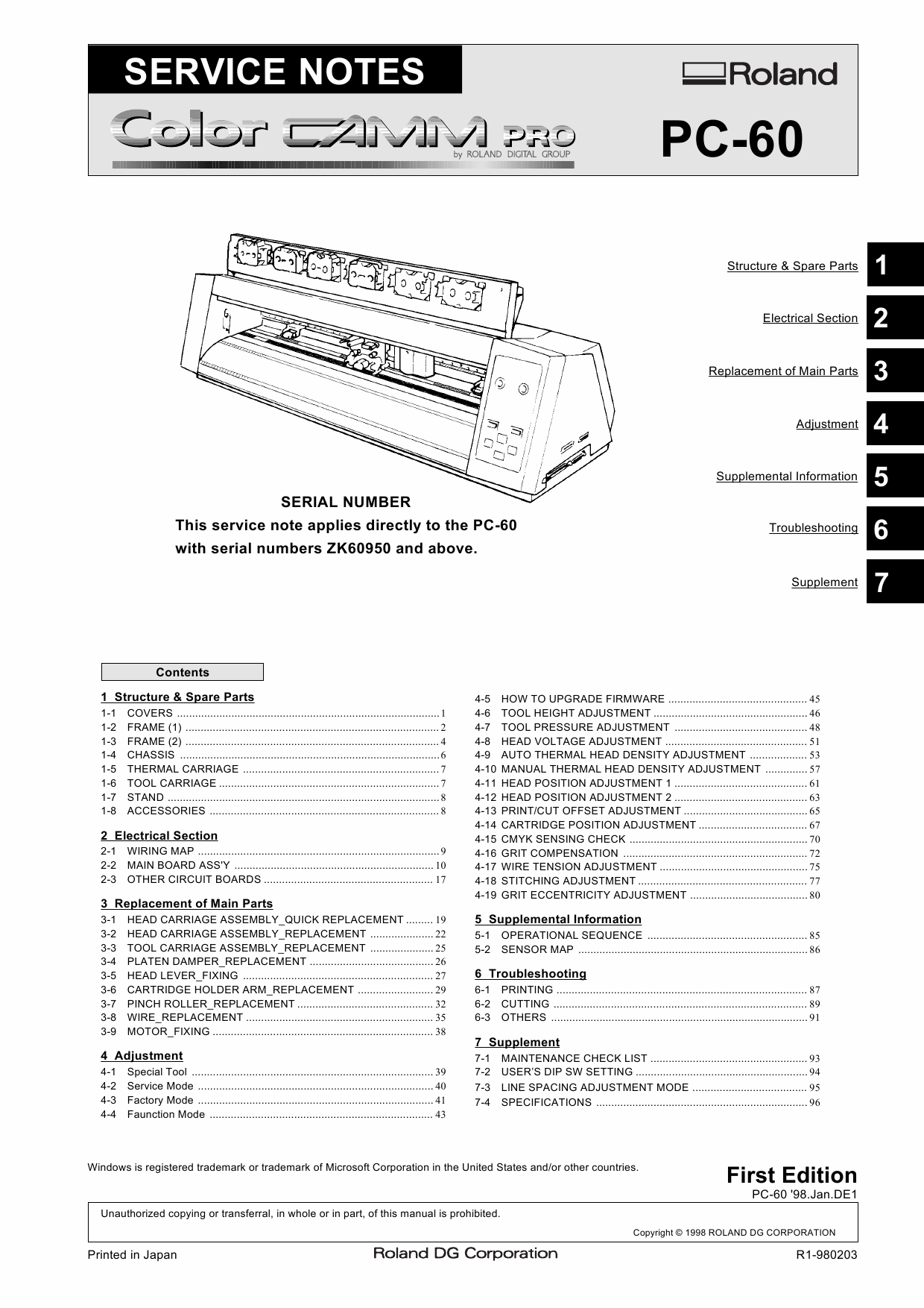 Roland ColorCAMM-Pro PC 60 Service Notes Manual-1